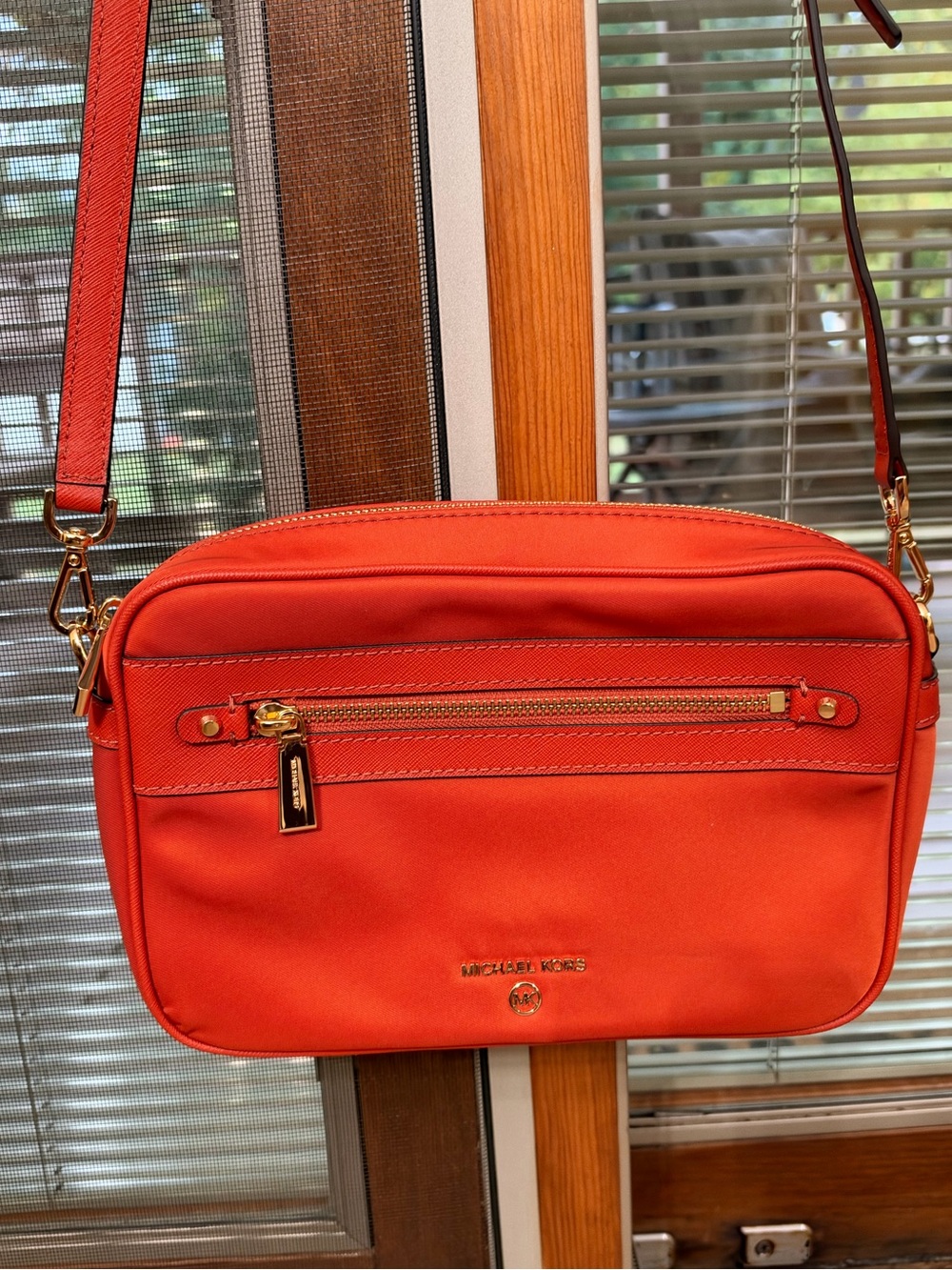 Michael Kors Orange Canvas Crossbody with Gold Hardware
